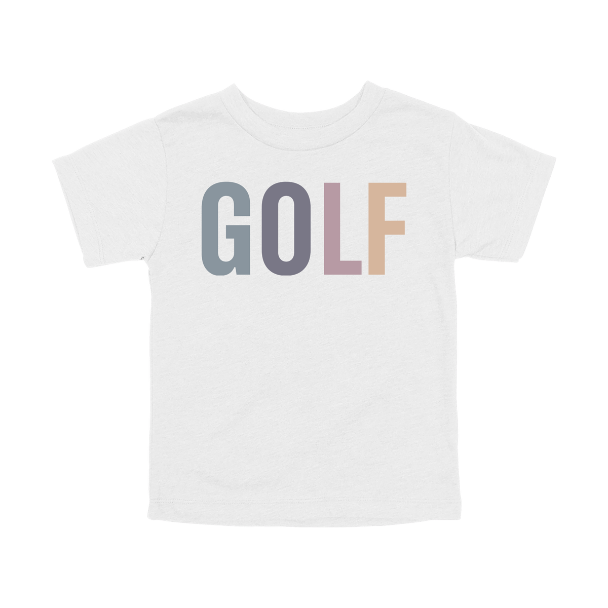 Golf design shown on White toddler Bella+Canvas T-shirt.