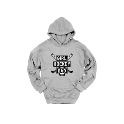 Girl Hockey Dad design shown on Sport Gray adult Gildan hoodie.