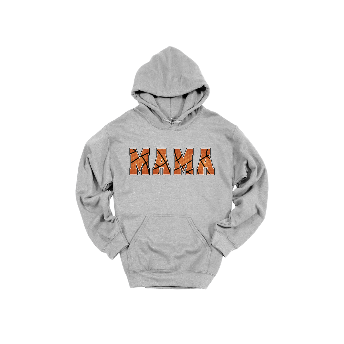 Mama Basketball design shown on Sport Gray adult Gildan hoodie.