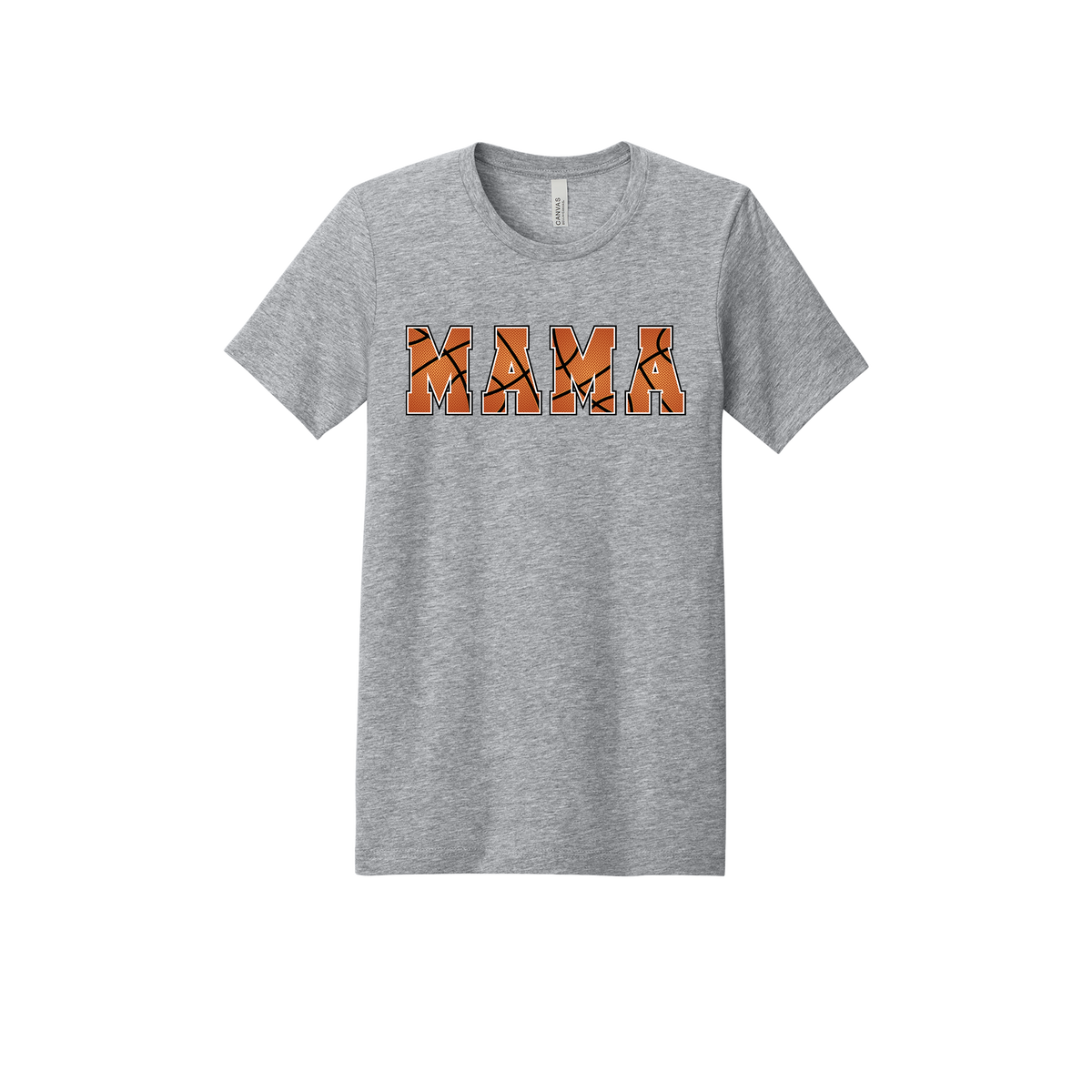 Mama Basketball design shown on Heather Athletic Gray adult Bella+Canvas 3001 T-shirt.