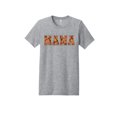Mama Basketball design shown on Heather Athletic Gray adult Bella+Canvas 3001 T-shirt.