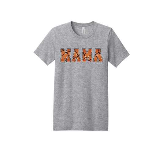 Mama Basketball design shown on Heather Athletic Gray adult Bella+Canvas 3001 T-shirt.