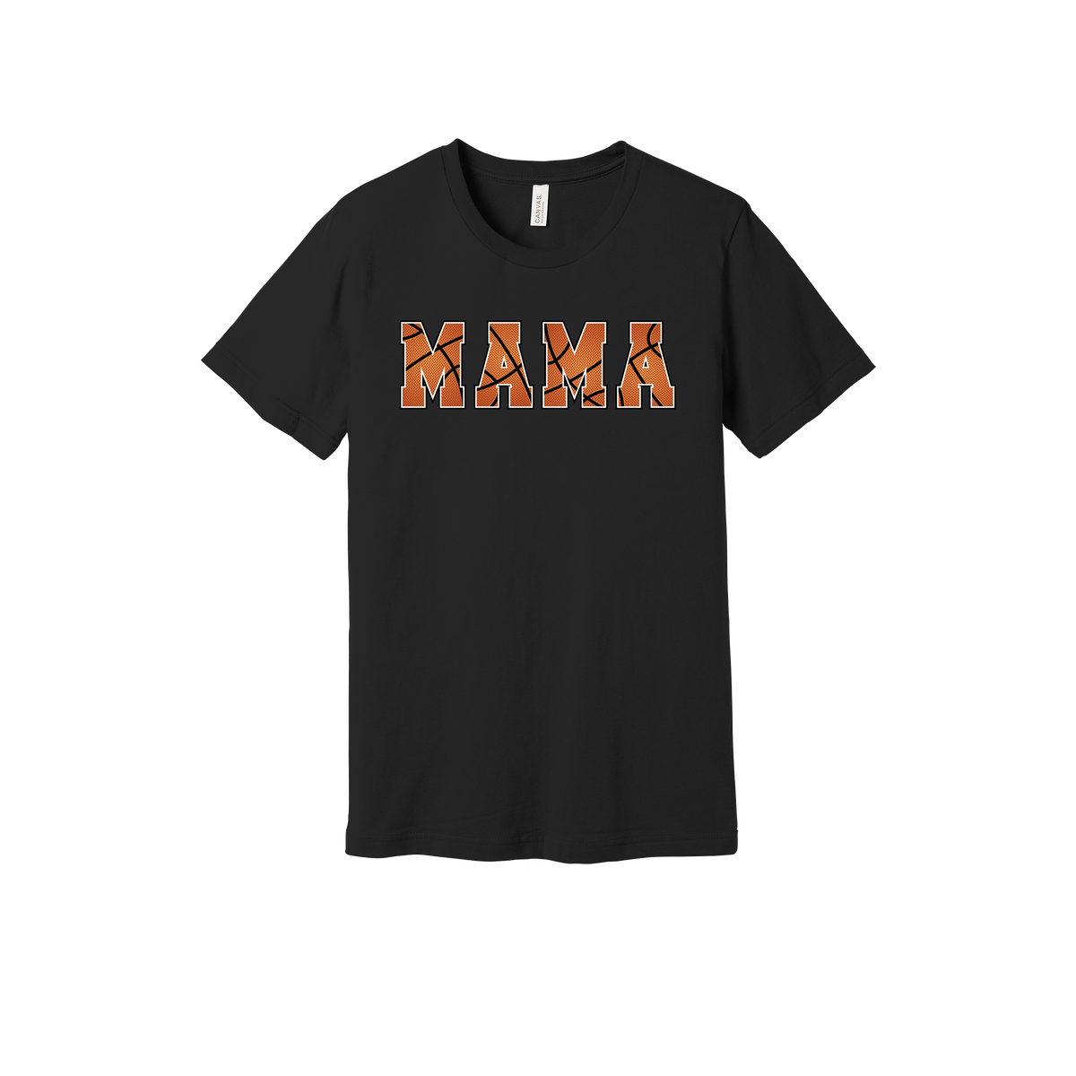 Mama Basketball design shown on Black adult Bella+Canvas 3001 T-shirt.