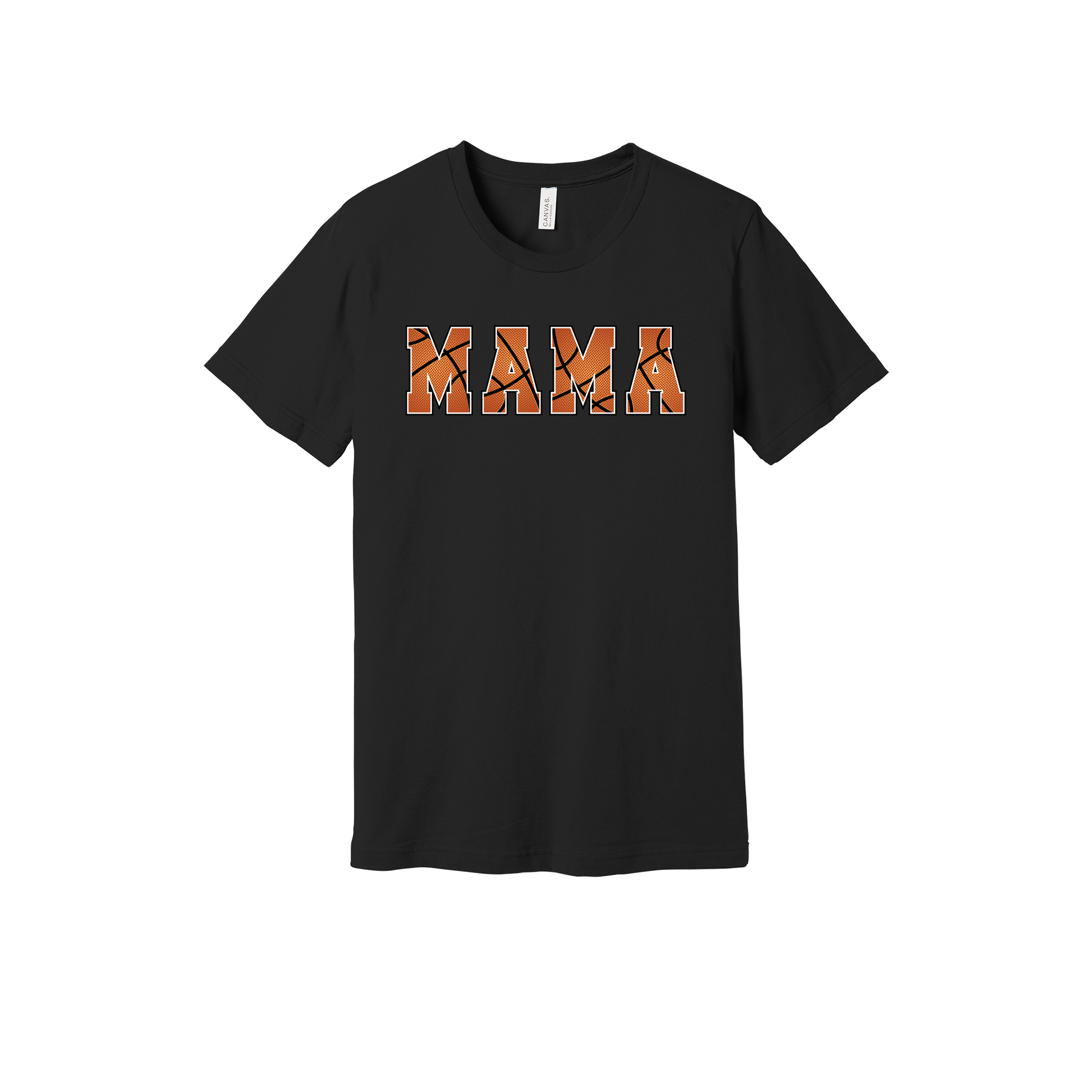 Mama Basketball design shown on Black adult Bella+Canvas 3001 T-shirt.