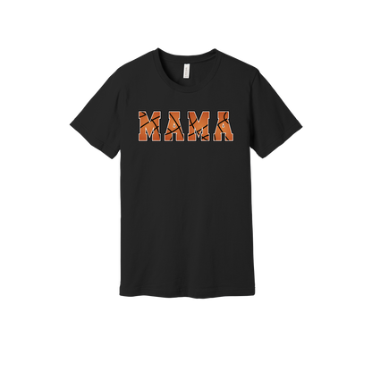 Mama Basketball design shown on Black adult Bella+Canvas 3001 T-shirt.