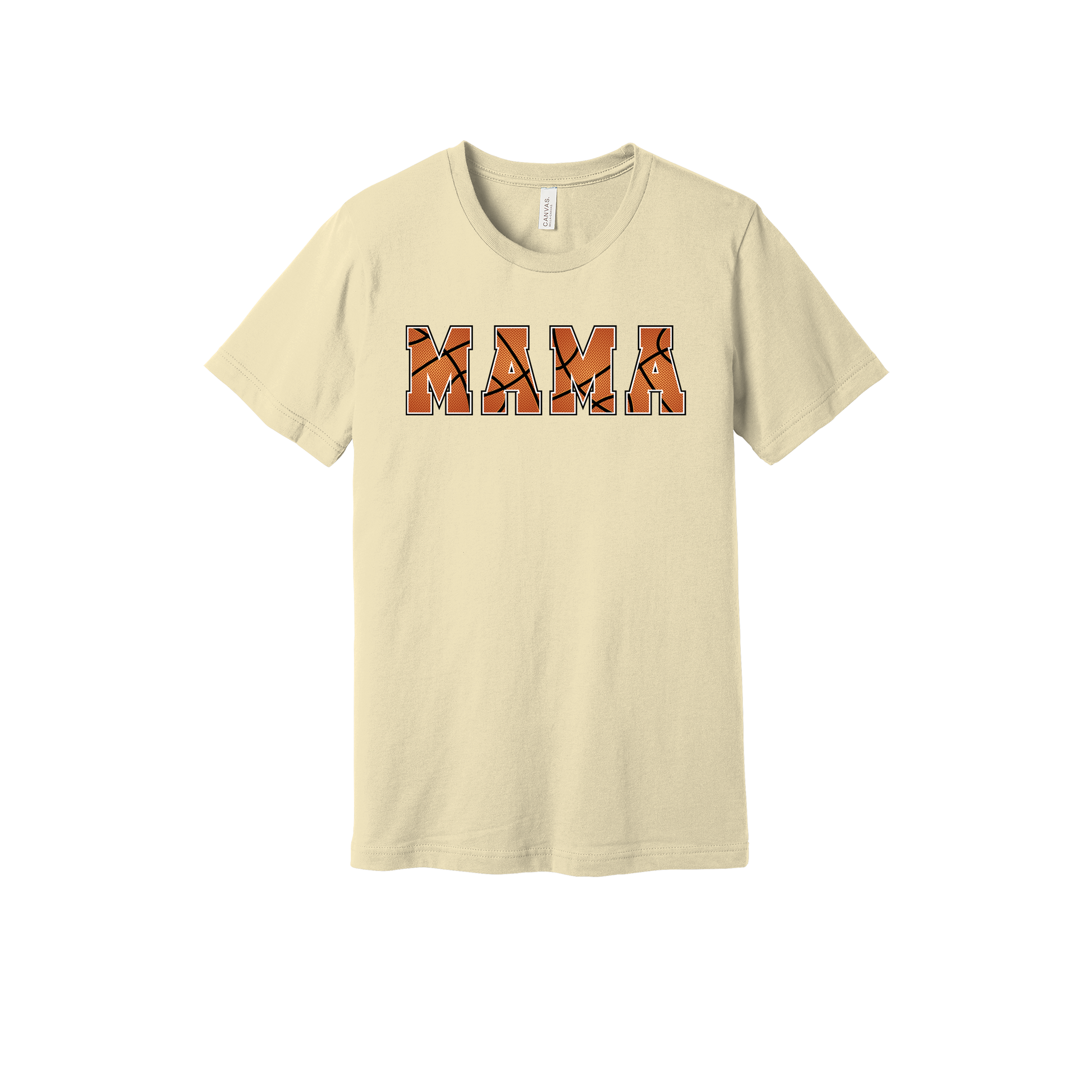 Mama Basketball design shown on Natural adult Bella+Canvas 3001 T-shirt.