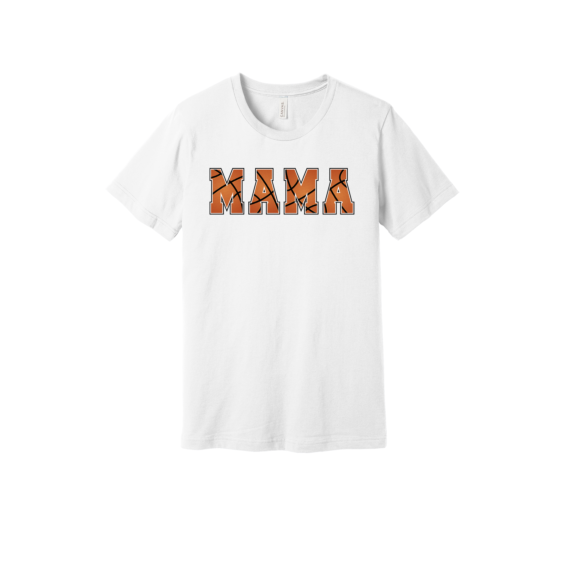 Mama Basketball design shown on White adult Bella+Canvas 3001 T-shirt.
