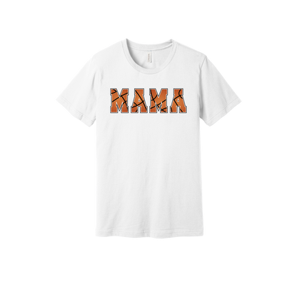 Mama Basketball design shown on White adult Bella+Canvas 3001 T-shirt.