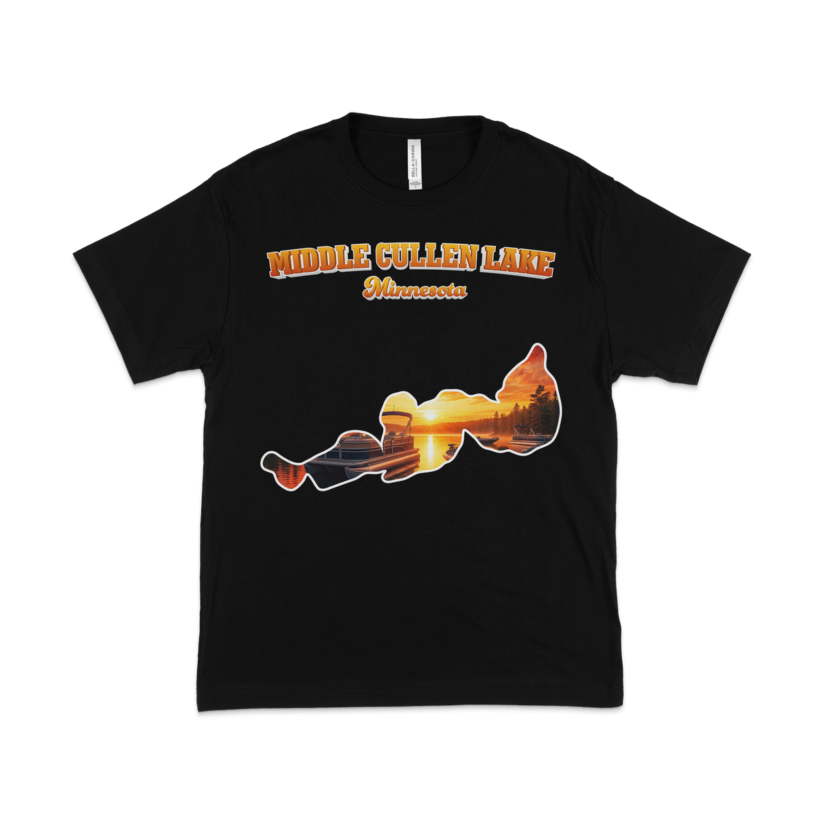 Middle Cullen Lake design on Black T-shirt
