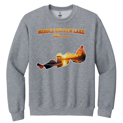 Middle Cullen Lake design on Heather Grey crewneck sweatshirt