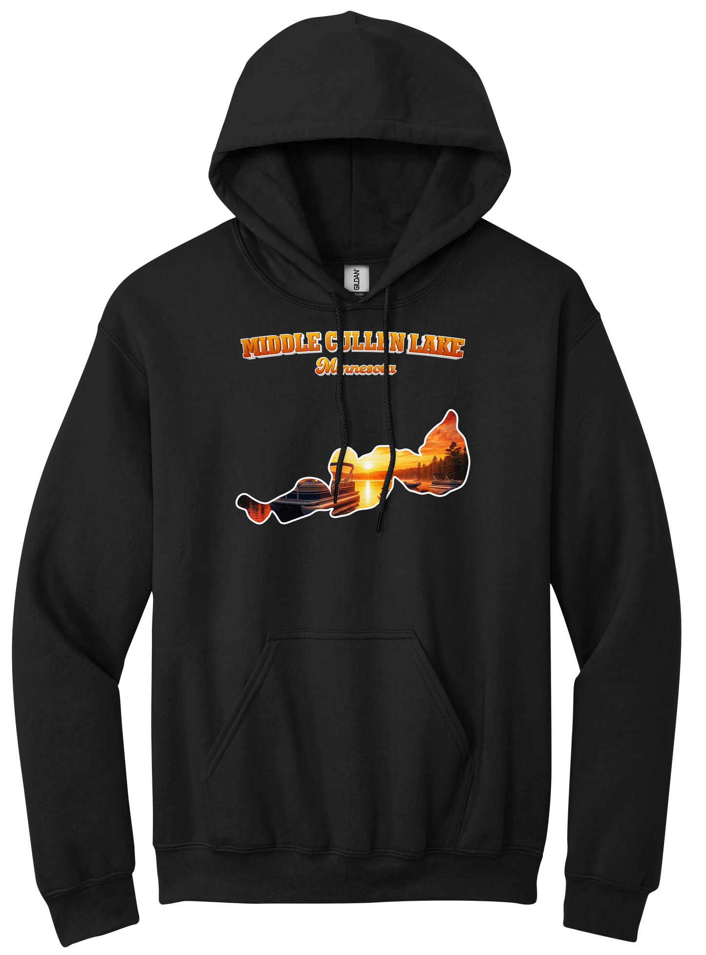 Middle Cullen Lake design on Black hoodie