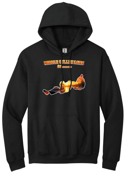 Middle Cullen Lake design on Black hoodie