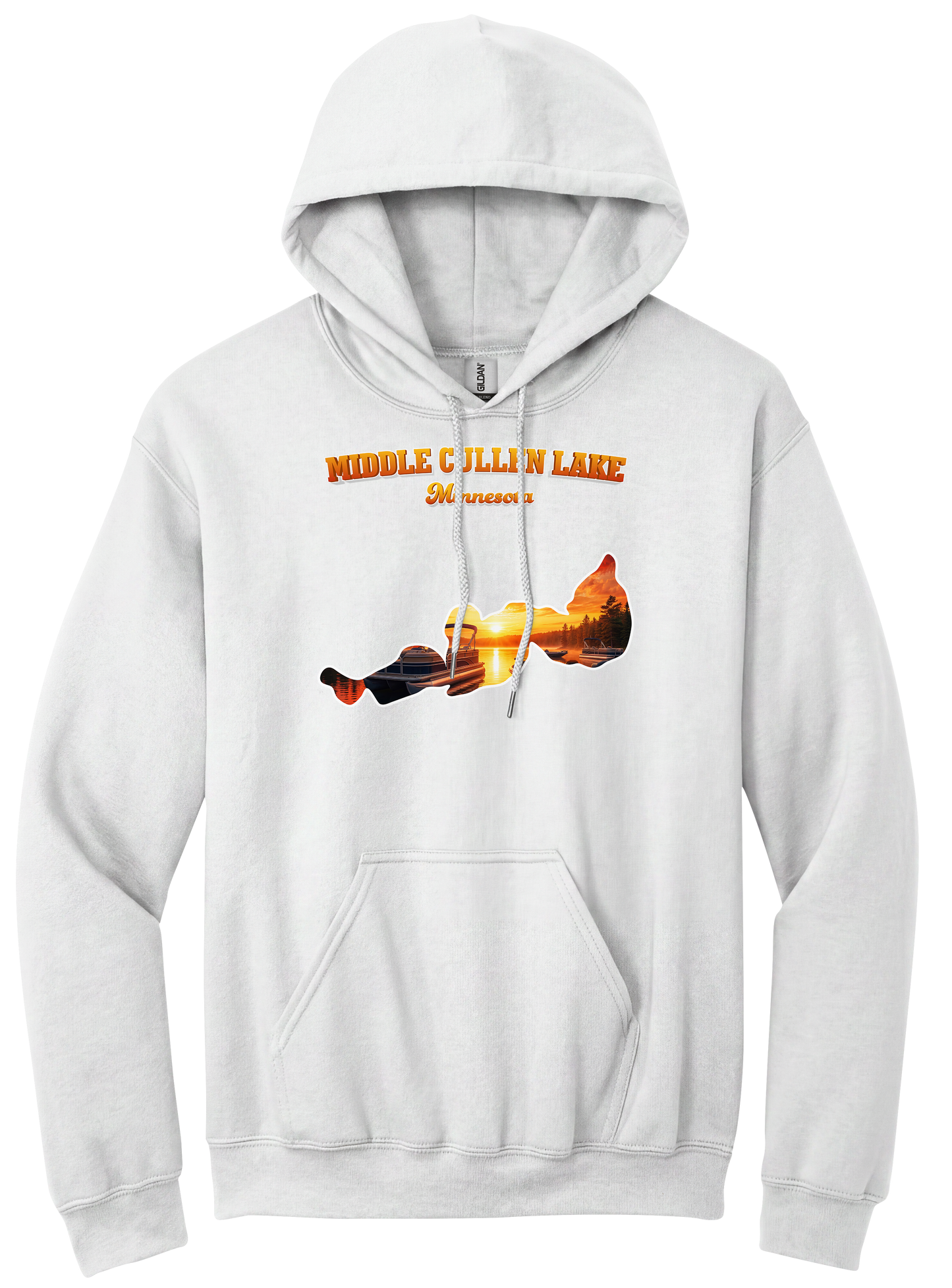 Middle Cullen Lake design on White hoodie