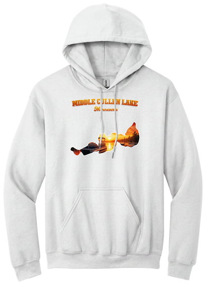 Middle Cullen Lake design on White hoodie