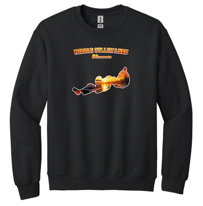 Middle Cullen Lake design on Black crewneck sweatshirt