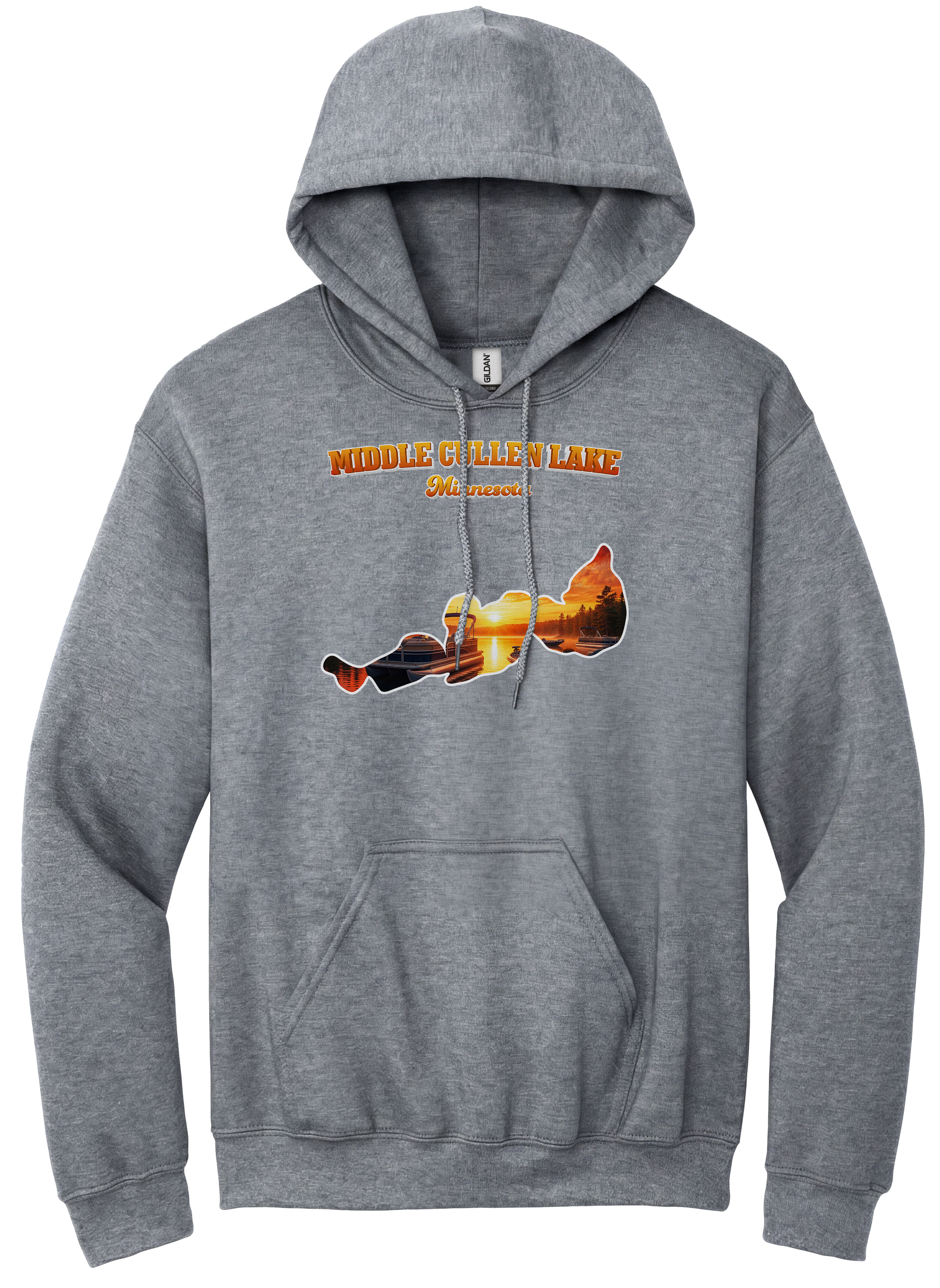Middle Cullen Lake design on Heather Grey hoodie