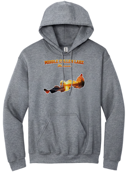 Middle Cullen Lake design on Heather Grey hoodie