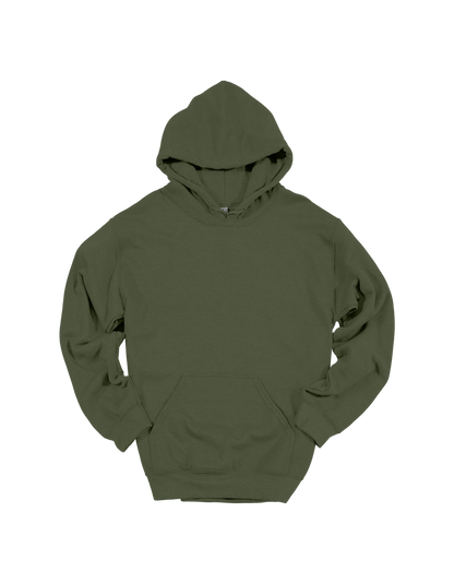 Custom adult Gildan hoodie in Miltary Green