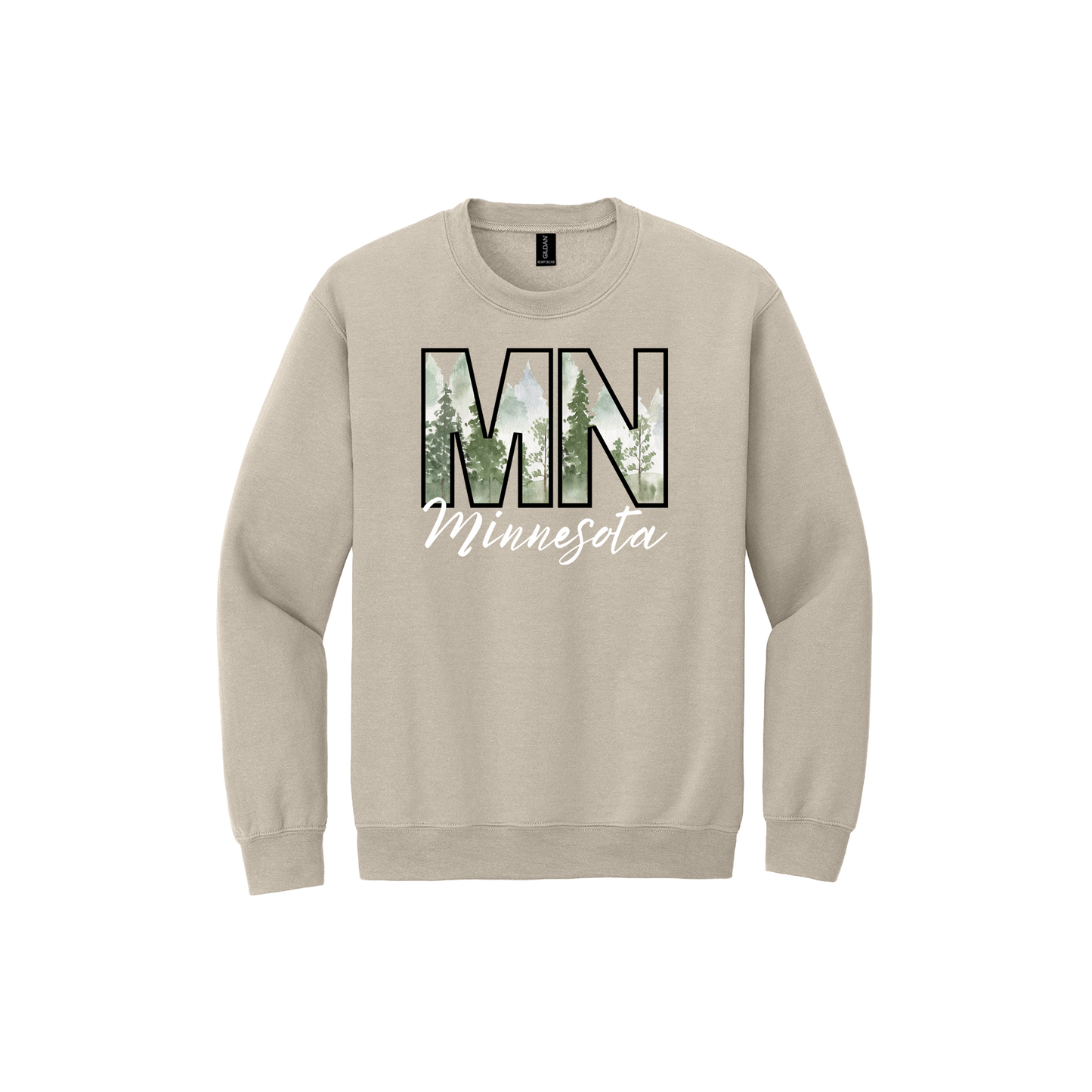 Minnesota Pine Tree Apparel — Sand Adult Gildan 18000 front