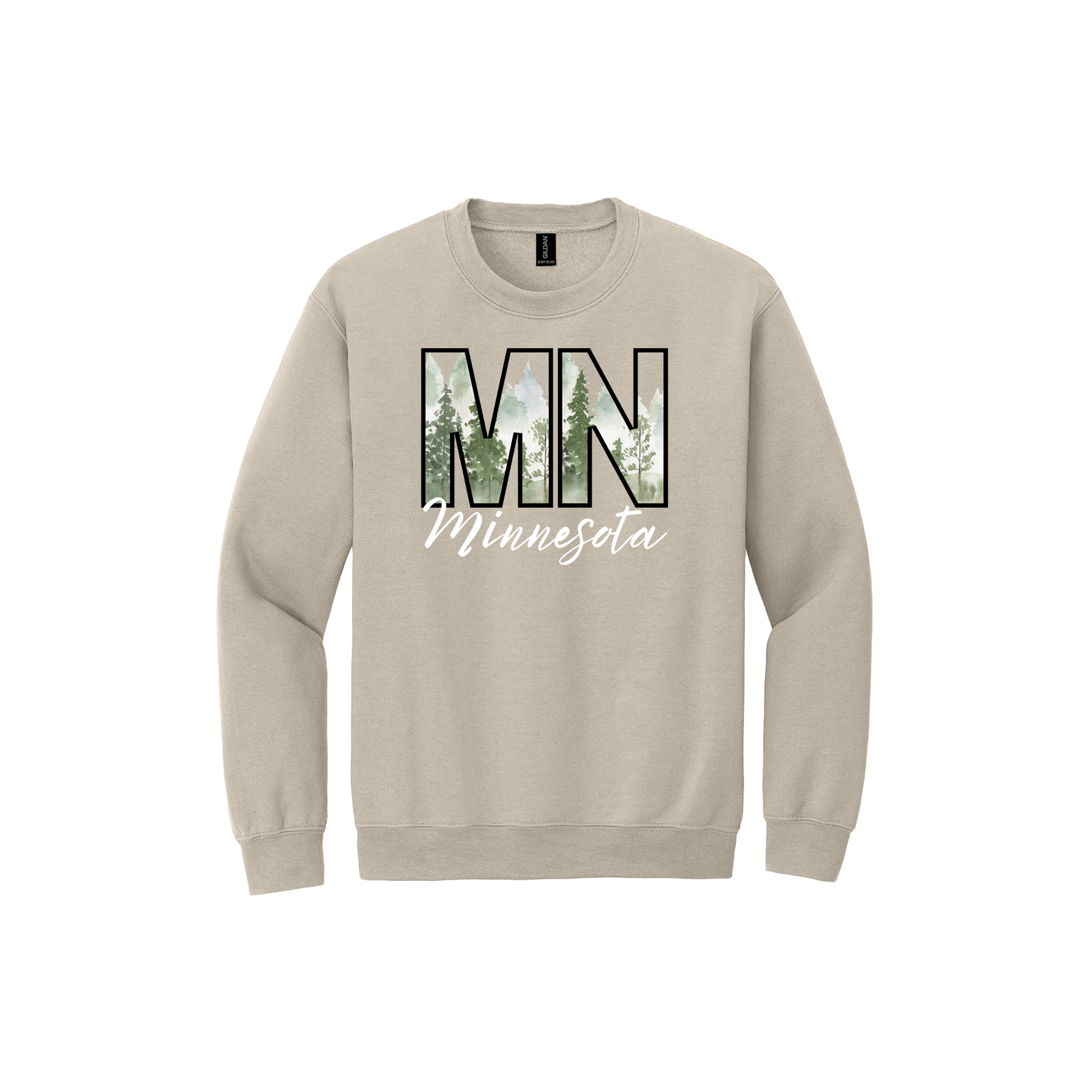 Minnesota Pine Tree Apparel — Sand Adult Gildan 18000 front