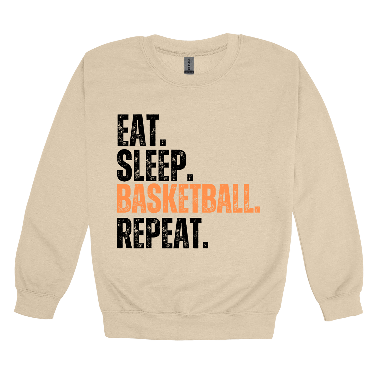 Eat, Sleep, Basketball, Repeat Apparel — tan adult-crewneck front