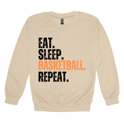 Eat, Sleep, Basketball, Repeat Apparel — tan adult-crewneck front
