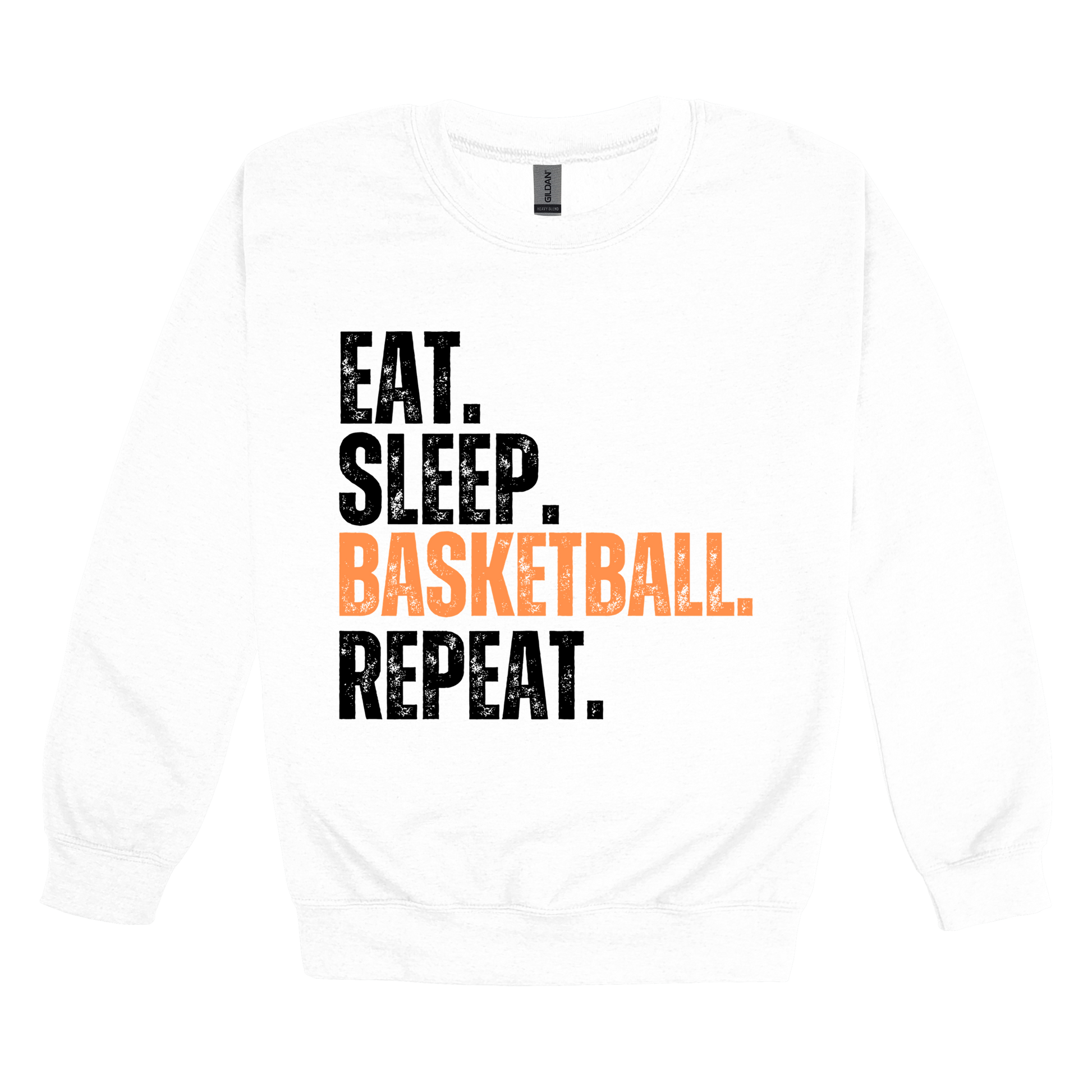 Eat, Sleep, Basketball, Repeat Apparel — white adult-crewneck front
