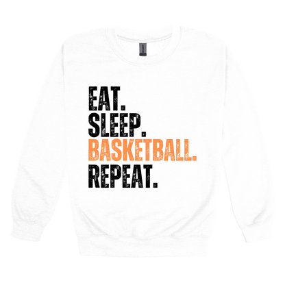 Eat, Sleep, Basketball, Repeat Apparel — white adult-crewneck front