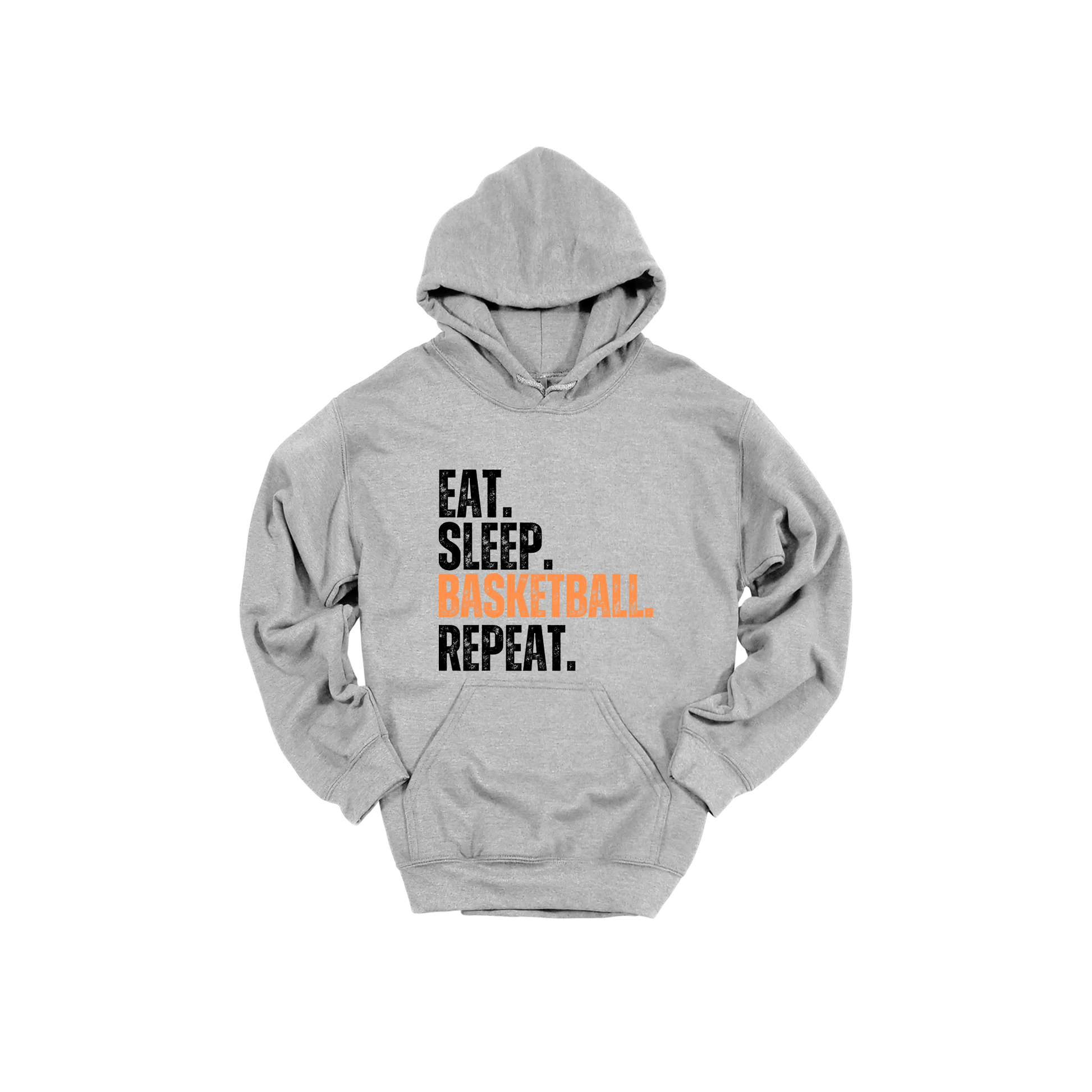 Eat, Sleep, Basketball, Repeat Apparel — gray adult-hoodie front
