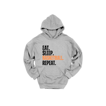 Eat, Sleep, Basketball, Repeat Apparel — gray adult-hoodie front
