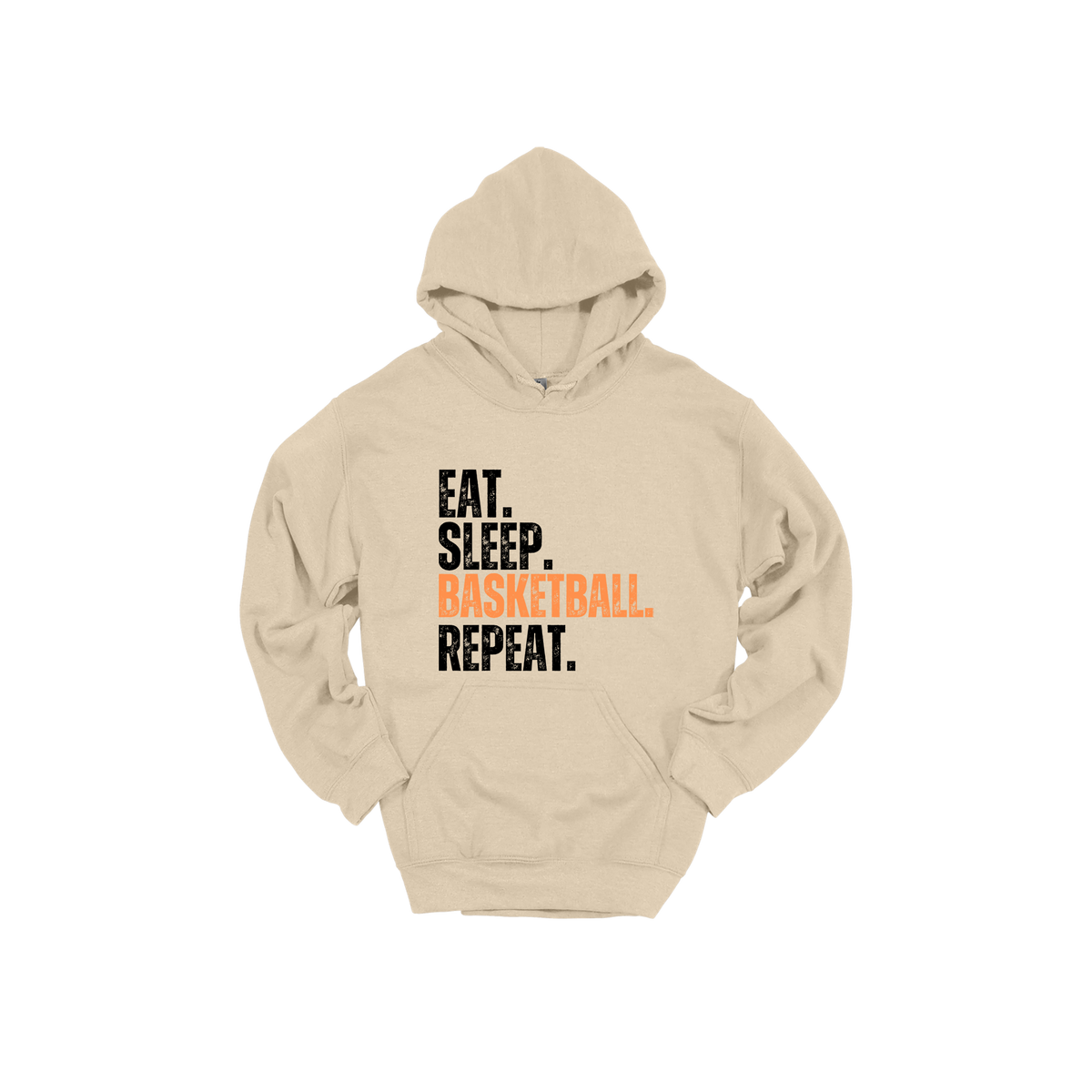 Eat, Sleep, Basketball, Repeat Apparel — tan adult-hoodie front