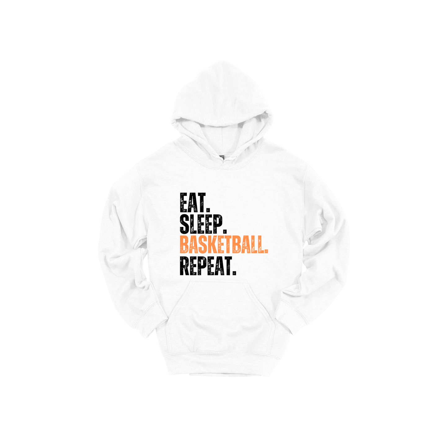 Eat, Sleep, Basketball, Repeat Apparel — white adult-hoodie front
