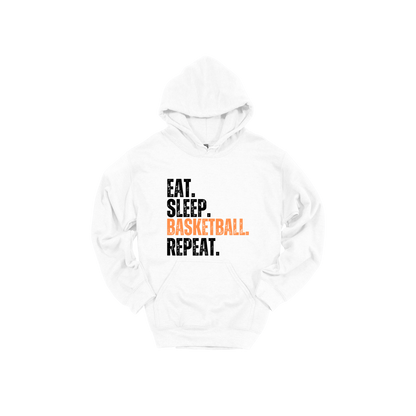 Eat, Sleep, Basketball, Repeat Apparel — white adult-hoodie front