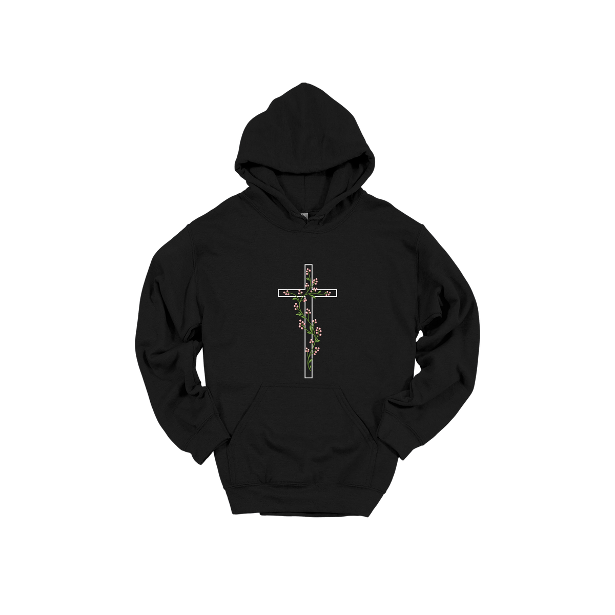 Floral Cross Apparel — black adult-hoodie front