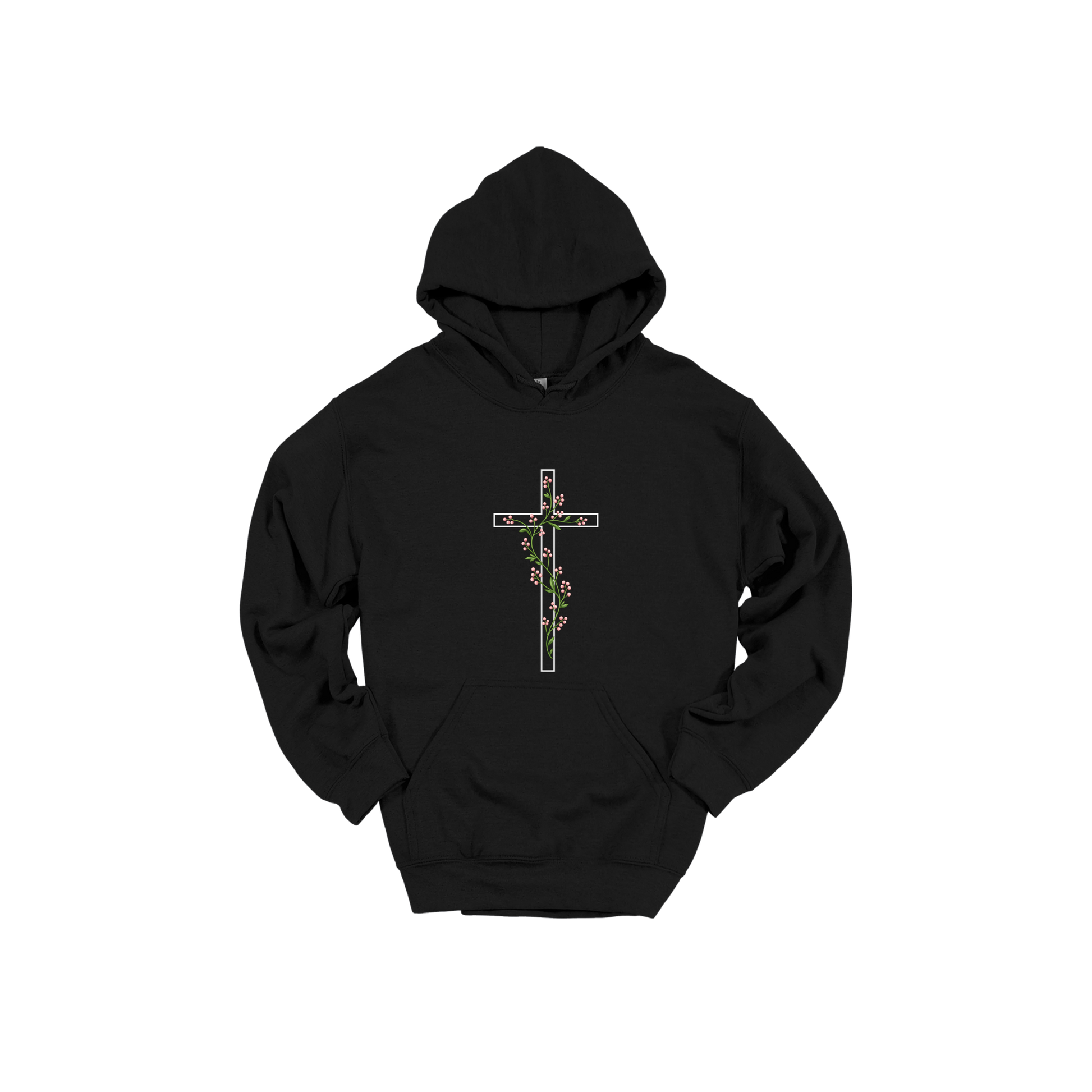 Floral Cross Apparel — black adult-hoodie front
