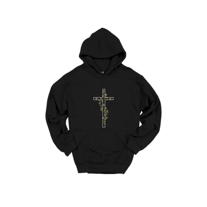 Floral Cross Apparel — black adult-hoodie front