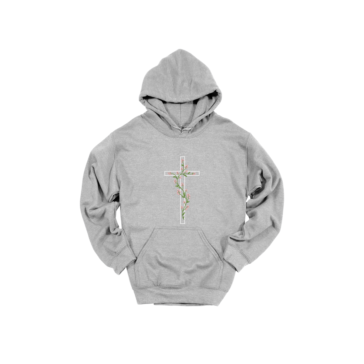 Floral Cross Apparel — gray adult-hoodie front