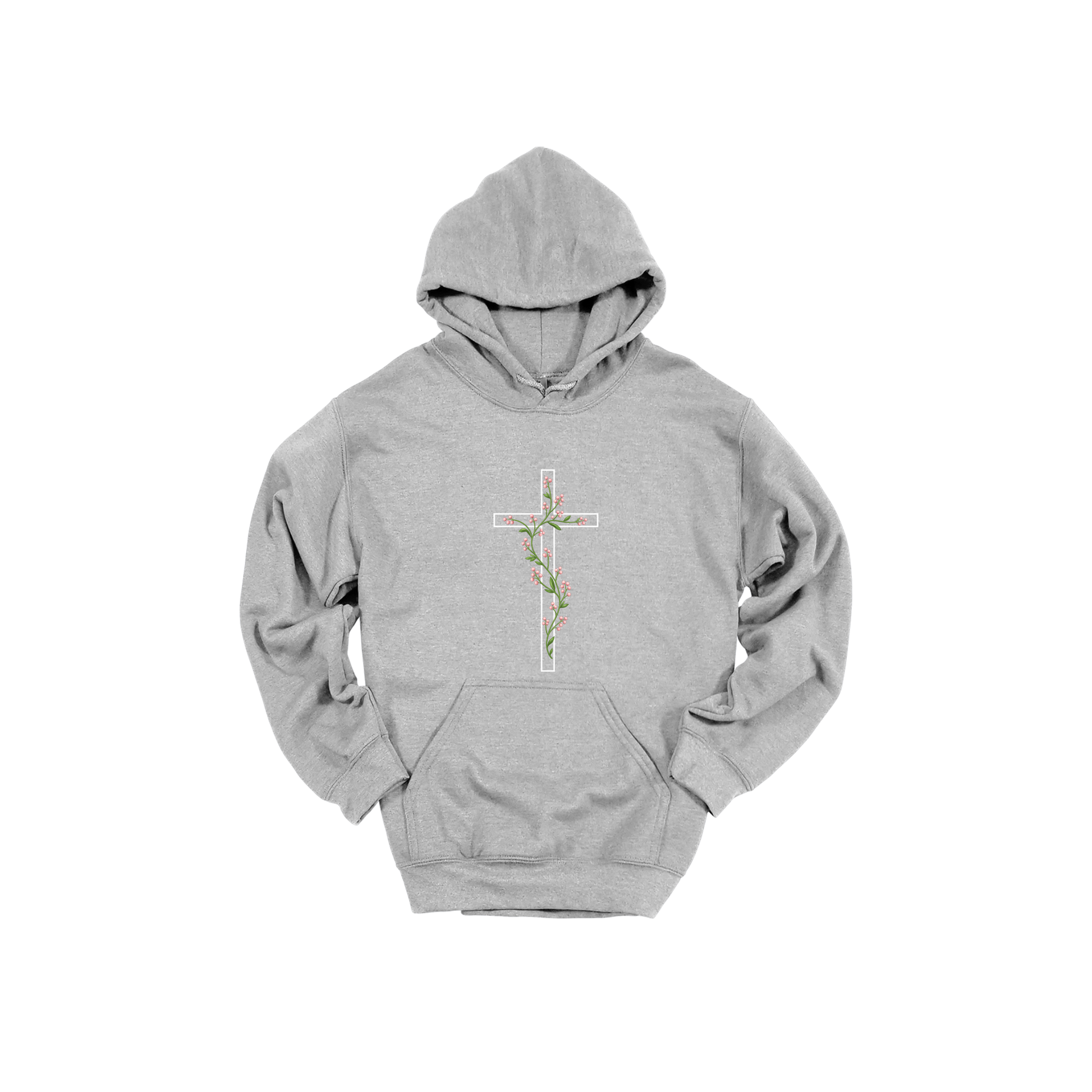 Floral Cross Apparel — gray adult-hoodie front