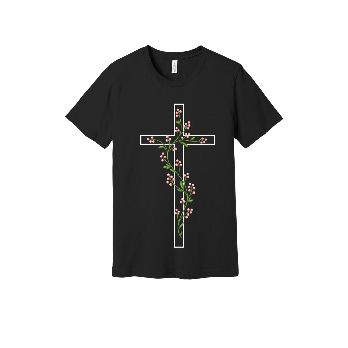 Floral Cross Apparel — black adult-tee front