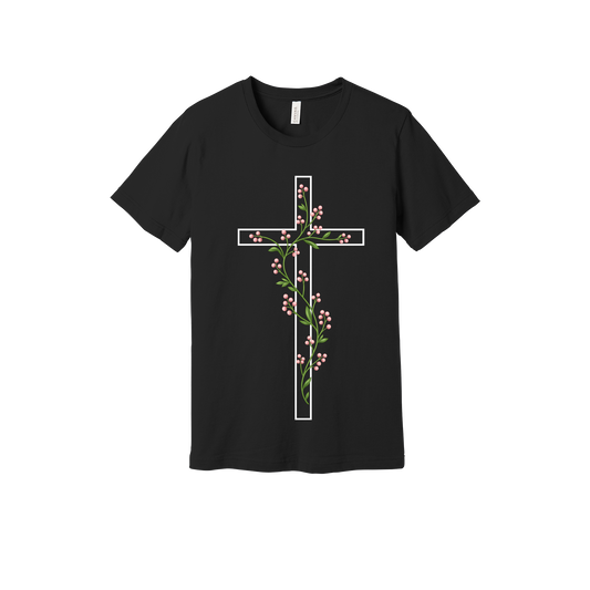 Floral Cross Apparel — black adult-tee front