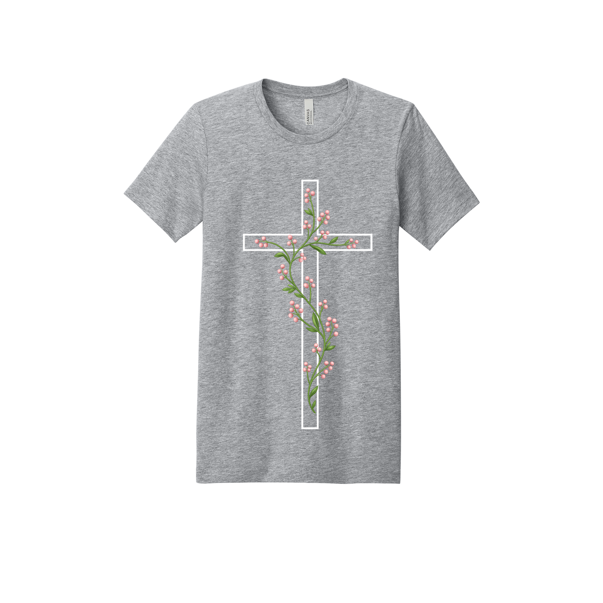 Floral Cross Apparel — gray adult-tee front