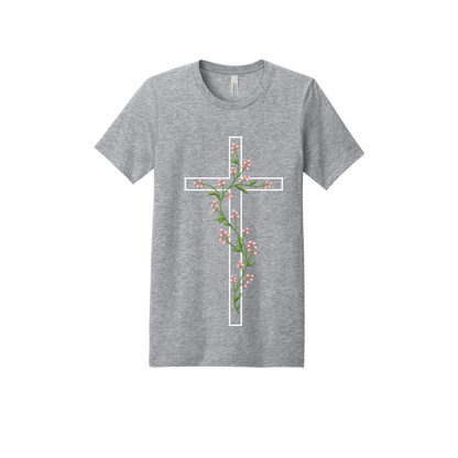 Floral Cross Apparel — gray adult-tee front