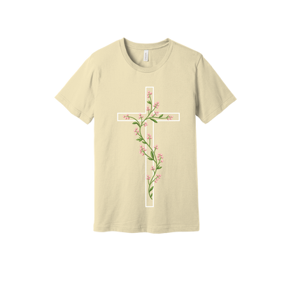 Floral Cross Apparel — tan adult-tee front