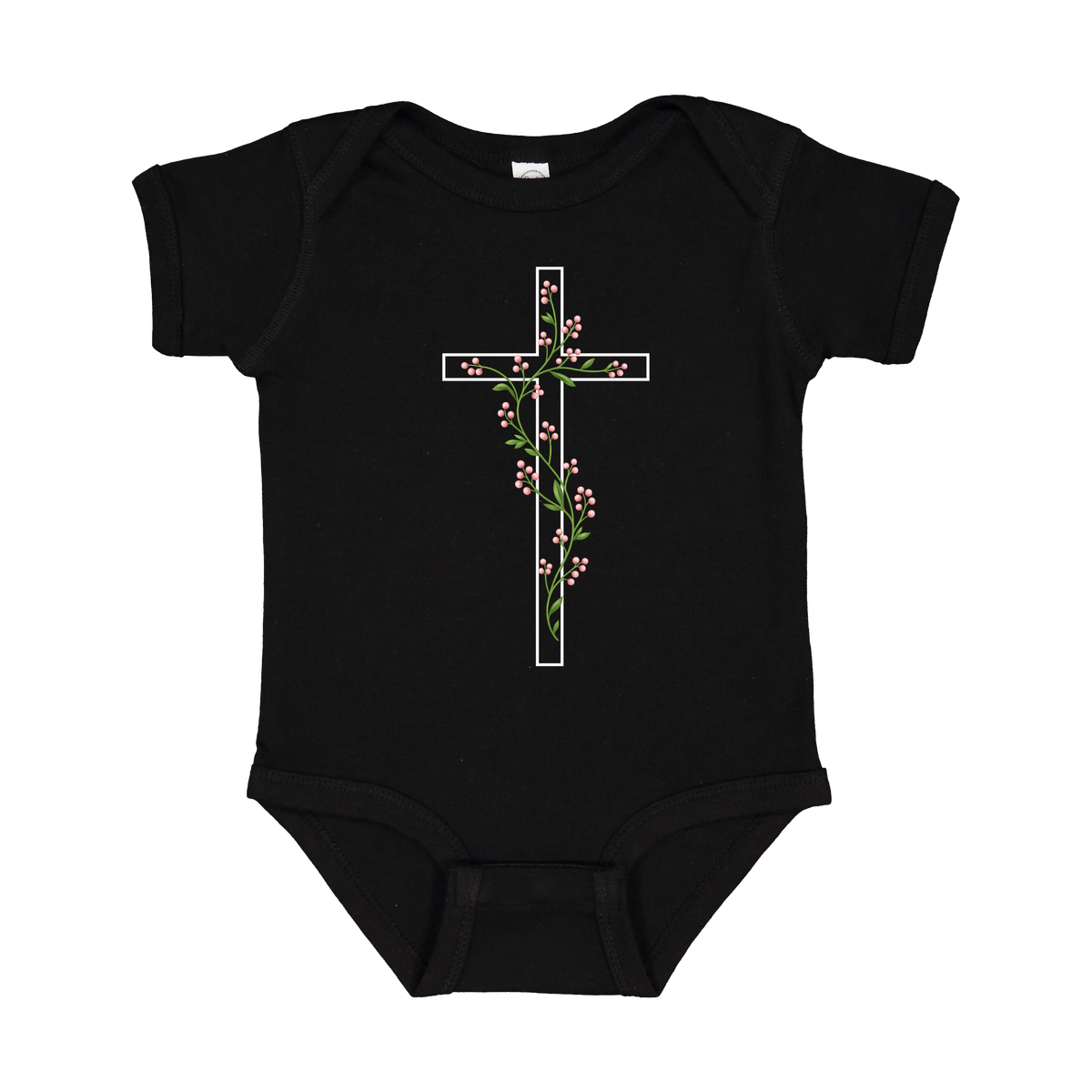 Floral Cross Apparel — black infant-onesie front