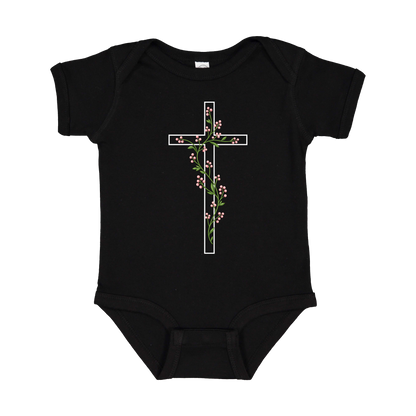 Floral Cross Apparel — black infant-onesie front