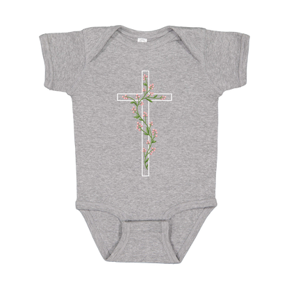 Floral Cross Apparel — gray infant-onesie front