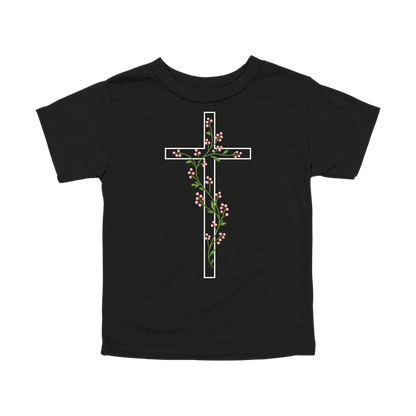 Floral Cross Apparel — black toddler-tee front