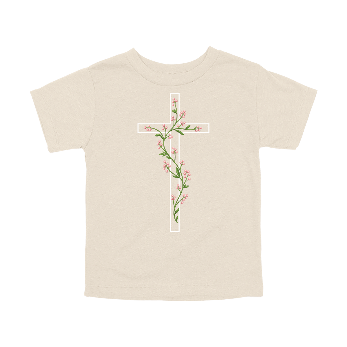 Floral Cross Apparel — tan toddler-tee front