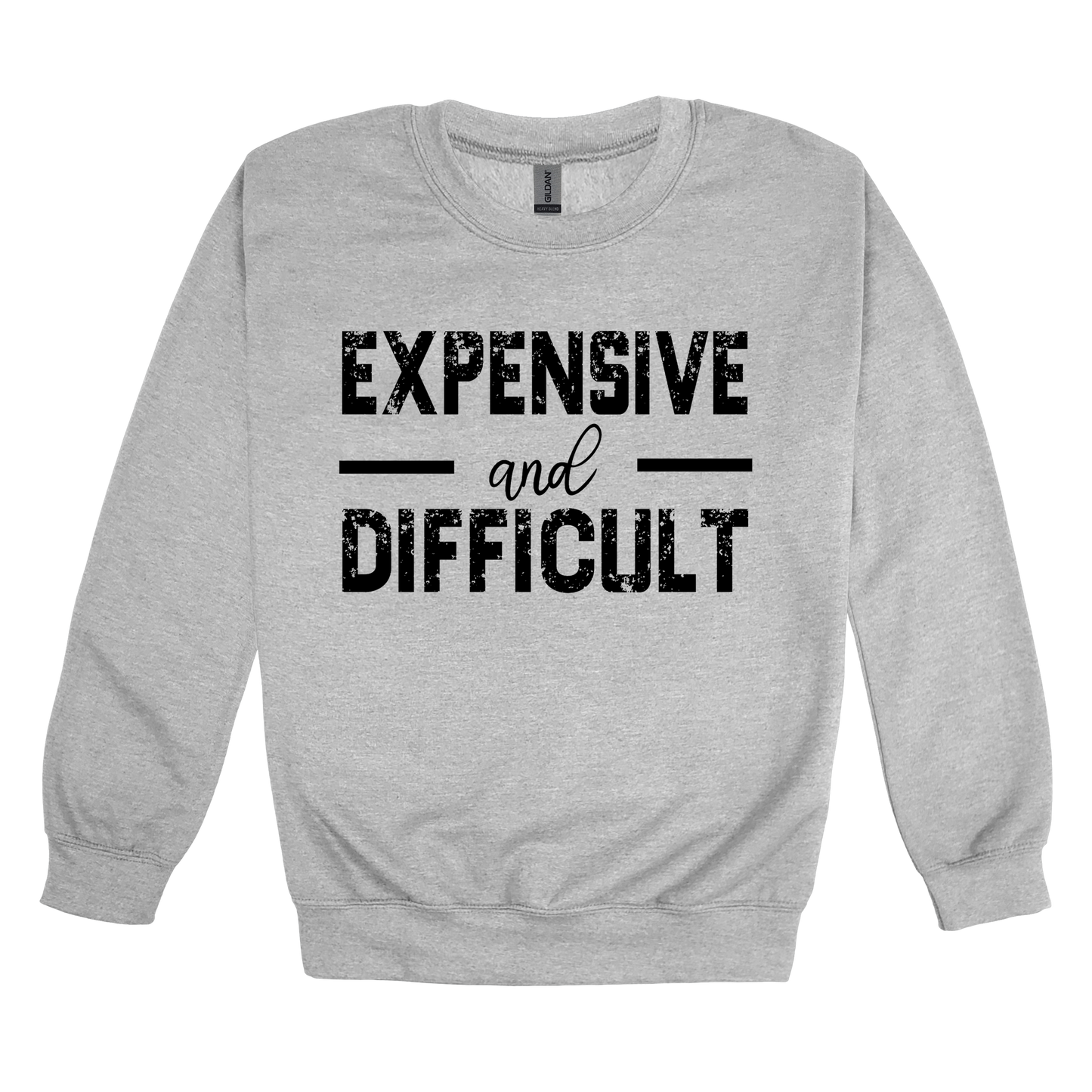 Expensive and Difficult Apparel — gray adult-crewneck front