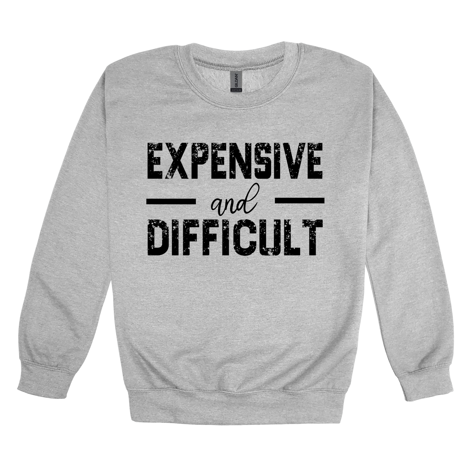 Expensive and Difficult Apparel — gray adult-crewneck front